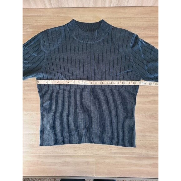 Blue Ribbed Sweater Shirt Short Sleeve Mock Neck Knit Top Casual Stretchy Tee - Picture 3 of 5